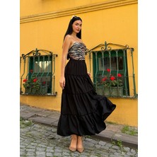 Minaaise Siyah Basic Pileli Kadın Uzun Etek 27259