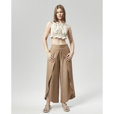 Nuseel Yeni Sezon Atlantis Kumaş Dökümlü Pareo Pantolon Vizon