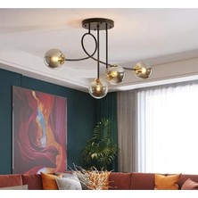 Fer Avize Jade Globe 4’lü Füme Camlı Metal Avize Modern Tasarım Renkli Salon Aydınlatması