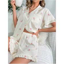 Bella Notte Çiçek Baskılı Fırfırlı Pijama Takımı