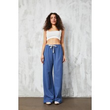 Minaaise Indigo Keten Bol Kesim Bağcık Detaylı Pantolon 27057