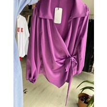 Yandan Bağlamalı Saten Bluz