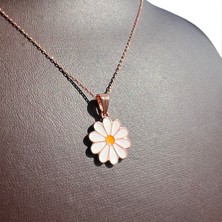 Ashak Accessories Kadın 925 Ayar Gümüş Zincirli Swarovski Taşlı Papatya Çiçek Model Rose Kaplama Kolye