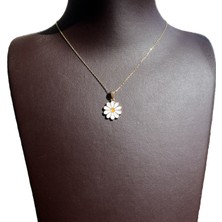 Ashak Accessories Kadın 925 Ayar Gümüş Zincirli Swarovski Taşlı Papatya Model Kolye