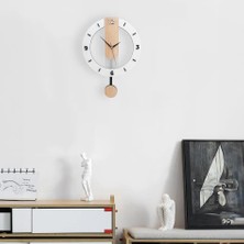 Cajuart Ahşap Sade Tasarım 35 cm Sallanan Sarkaçlı Duvar Saati Modern Dekor