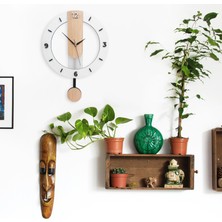 Cajuart Ahşap Sade Tasarım 35 cm Sallanan Sarkaçlı Duvar Saati Modern Dekor