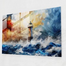 Painted Anarchy Leonid Afremov Glass Print - Majestic Lighthouse Stormy Sea - Leonid Afremov, Stormy Sea, Leonid Afremov, Glass Wall Art, 45 x 30 cm