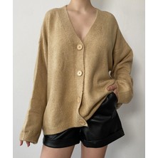 Minaaise Oversize Düğmeli Triko Hırka Vizon