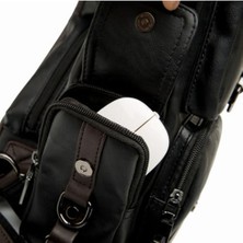 Three Beans Erkekler Için Yeni Moda Çapraz Gövde Çantaları Göğüs Torbası Paketi Gündelik Çanta Retro Pu Deri Omuz Mesleği Sling Çantası Büyük Kapasiteli Çantalar (Siyah) (Yurt Dışından)