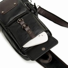 Three Beans Erkekler Için Yeni Moda Çapraz Gövde Çantaları Göğüs Torbası Paketi Gündelik Çanta Retro Pu Deri Omuz Mesleği Sling Çantası Büyük Kapasiteli Çantalar (Siyah) (Yurt Dışından)