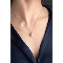 Silvano Jewelry 925 Ayar Gümüş Işıklı Kutu Pembe Buzlu Lotus Çiçeği Kolye