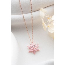 Silvano Jewelry 925 Ayar Gümüş Işıklı Kutu Pembe Buzlu Lotus Çiçeği Kolye