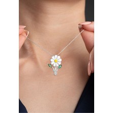 Silvano Jewelry 925 Ayar Gümüş Mineli Dönen Papatya Kolye