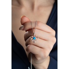 Silvano Jewelry 925 Ayar Gümüş Opal Taşlı Kutup Yıldızı Kolye