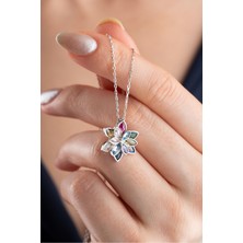 Silvano Jewelry 925 Ayar Gümüş Renkli Lotus Çiçeği Kolye