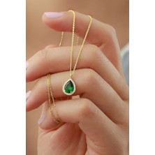 Silvano Jewelry 925 Ayar Gümüş Gold Zümrüt Damla Kolye