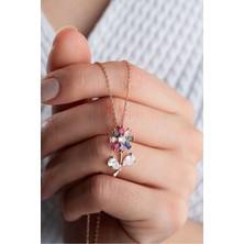 Silvano Jewelry 925 Ayar Gümüş Renkli Çiçek Kolye