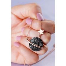 Silvano Jewelry 925 Ayar Gümüş Yıldızlı Siyah Gezegen Kolye