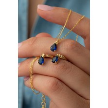 Silvano Jewelry 925 Ayar Gümüş Lacivert Taşlı Kolye-Küpe Takı Seti