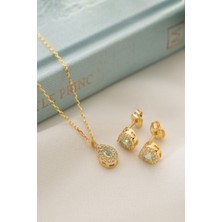 Silvano Jewelry 925 Ayar Gümüş Mart Ayı Doğum Taşı ( Aquamarine ) Kolye - Küpe Seti