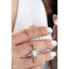 Silvano Jewelry 925 Ayar Gümüş Opal Taşlı Kutup Yıldızı Kolye