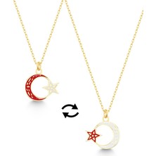 Silvano Jewelry 925 Ayar Gümüş Gold Çift Taraflı Ayyıldız Kolye