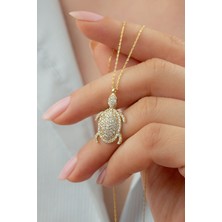 Silvano Jewelry 925 Ayar Gümüş Gold Kaplumbağa Kolye