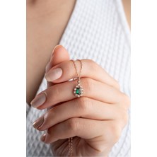 Silvano Jewelry 925 Ayar Gümüş Zümrüt Yeşili Damla Kolye