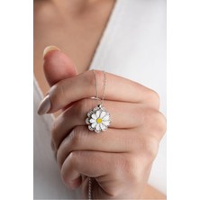 Silvano Jewelry 925 Ayar Gümüş Zirkon Taşlı Dönebilen Papatya Kolye