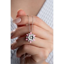 Silvano Jewelry 925 Ayar Gümüş Pembe Mineli Lotus Çiçeği Kolye