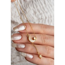 Silvano Jewelry 925 Ayar Gümüş Sallantılı Ay Yıldız Kolye