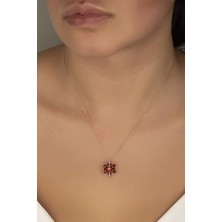 Silvano Jewelry 925 Ayar Gümüş 4 Katman Garnet Lotus Çiçeği Kolye
