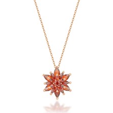 Silvano Jewelry 925 Ayar Gümüş 4 Katman Garnet Lotus Çiçeği Kolye