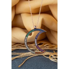 Silvano Jewelry 925 Ayar Gümüş Renkli Hilal Kolye