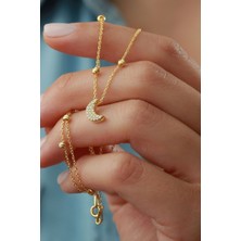 Silvano Jewelry 925 Ayar Gümüş Top Zincirli Ay Kolye