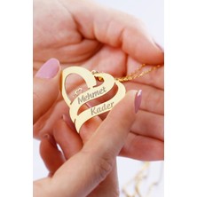 Silvano Jewelry 925 Ayar Gümüş Isimli Çift Şeritli Kalp Kolye