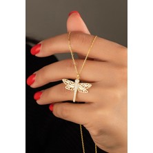 Silvano Jewelry 925 Ayar Gümüş Gold Zirkon Taşlı Yusufçuk Kolye