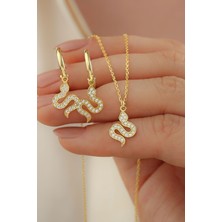 Silvano Jewelry 925 Ayar Gümüş Yılanlı Küpe Kolye Seti