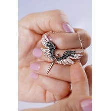 Silvano Jewelry 925 Ayar Gümüş Siyah Beyaz Kanat Melek Kolye