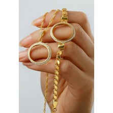 Silvano Jewelry 925 Ayar Gümüş Çeyrek Altın Için Pullu Zincir Bileklik & Kolye Set