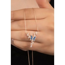 Silvano Jewelry 925 Ayar Gümüş Rose Daldaki Kelebek Kolye