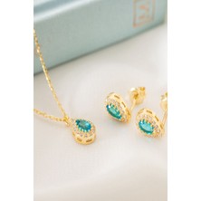 Silvano Jewelry 925 Ayar Gümüş Aralık Ayı Doğum Taşı ( Blue Topaz ) Kolye - Küpe Seti