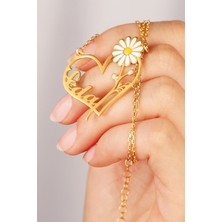 Silvano Jewelry 925 Ayar Gümüş Papatyalı Isimli Kalp Kolye