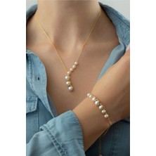 Silvano Jewelry 925 Ayar Gümüş Incili Kolye Bileklik Seti