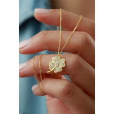 Silvano Jewelry 925 Ayar Gümüş Tektaşlı Yonca Kolye