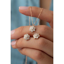 Silvano Jewelry 925 Ayar Gümüş Papatya Kolye-Küpe Takı Seti