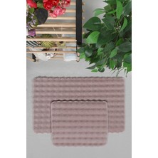 My Evilla Modern Bubble Yıkanabilir Kaymaz Peluş Banyo Paspası Halısı 2'li Klozet Takımı 60X100-50X60CM Pembe