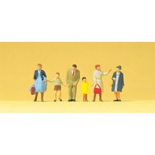 Preiser 14069 1/87 Ölçek, Bekleyen Çocuklu Yolcu, Boyanmış Plastik Figürleri, 6 Adet