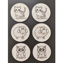 Cnr Garden 6'lı Ahşap Bardak Altlığı | Hayvan Temalı | 10CM