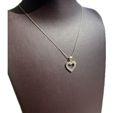 Ashak Accessories Kadın 925 Ayar Gümüş Zincirli Swarovski Taşlı Kalp Model Kalpli Altın Kaplama Kolye